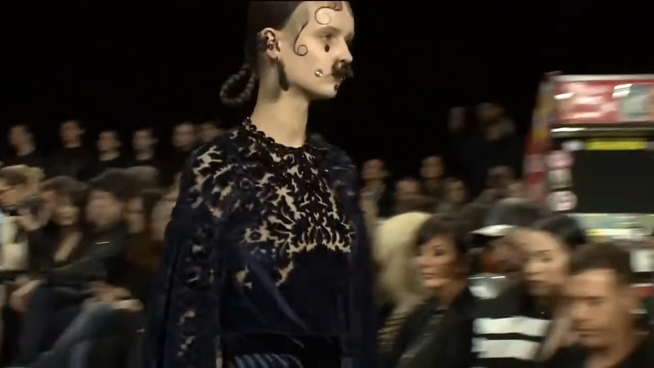 Makeup artist Pat McGrath spent more than six hours on each model’s face, gluing on crystals, pearls, emeralds and rubies.