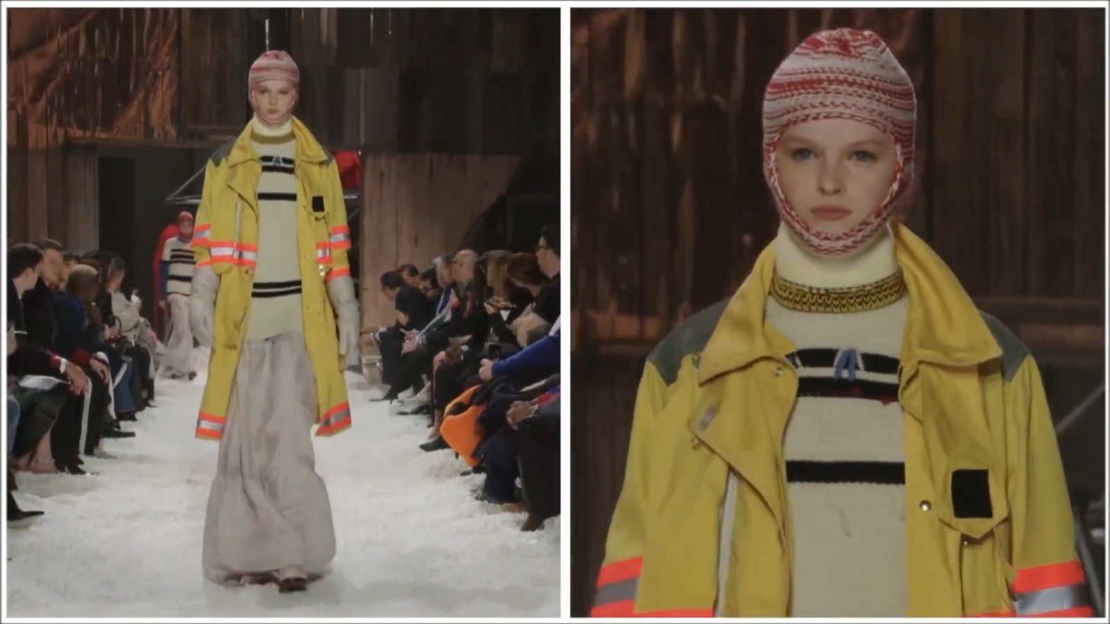The “snow” covering the floor was roughly 50,000 gallons of popcorn, and some models carried popcorn in paper bags down the runway.