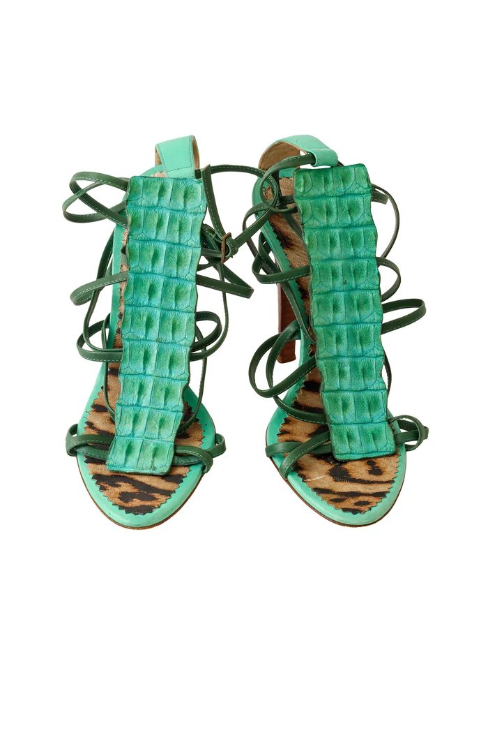 Roberto Cavalli 2005 S/S Green Strappy Crocodile Heels