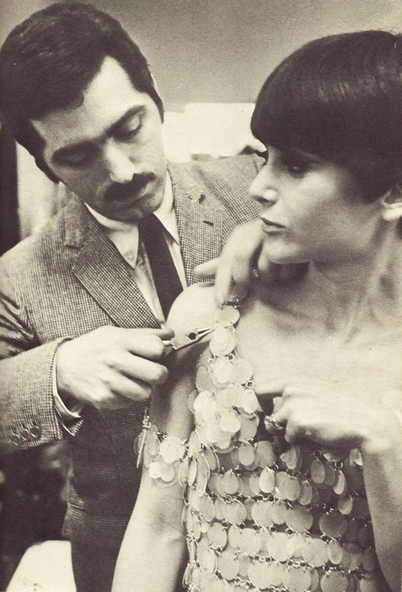 What materials did Paco Rabanne use to construct his groundbreaking 1966 collection 'Twelve Unwearable Dresses in Contemporary Materials'?